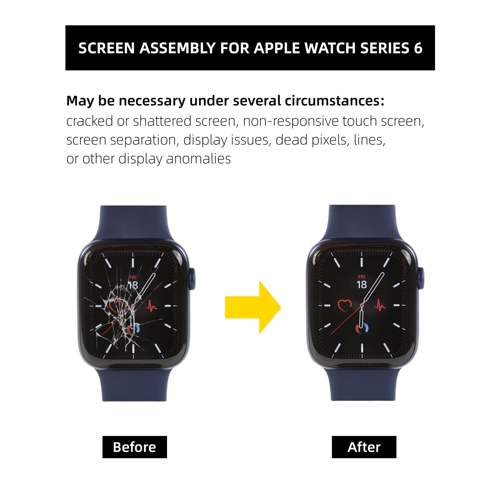 Ersatz-Set für Apple Watch Serie 6, 44 mm, LCD-Display, Touch-Digitalisierer, Frontglasmontage (Modell: A2292)
