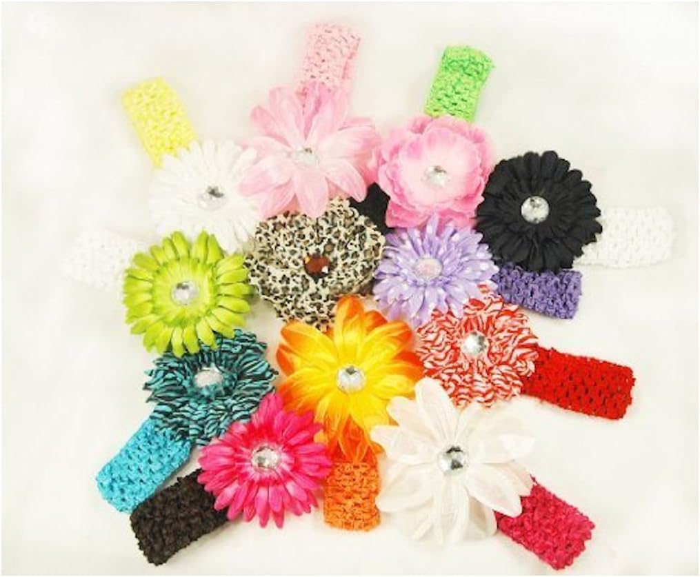 13 Assorted Flower Hair Clips with Matching Headbands