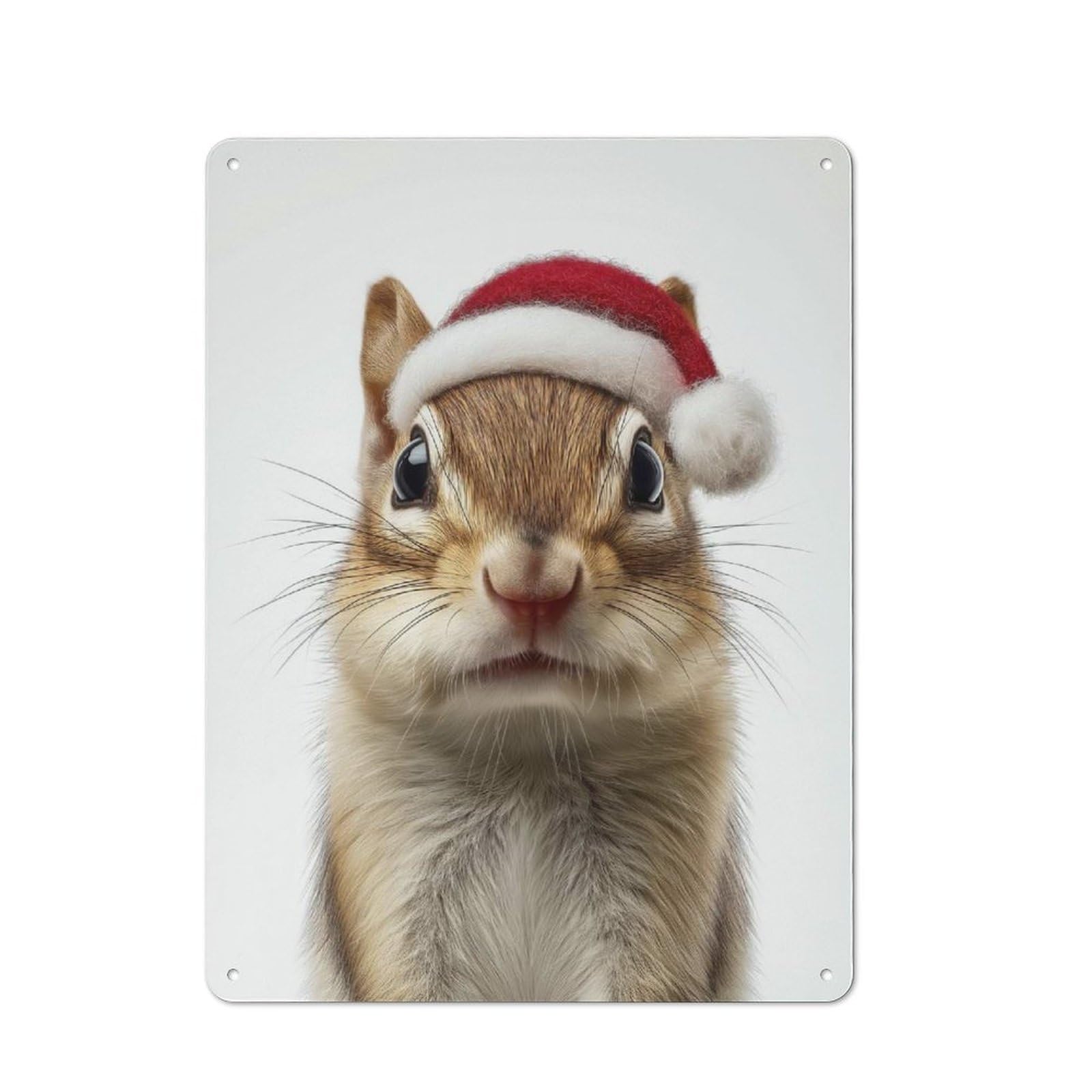 Junmoney Chipmunk With Santa Hat 40X30cm Rustic Metal Sign With For Hobby Room Or Studio, Metal Sign Decor For Hobby Rooms And Studios