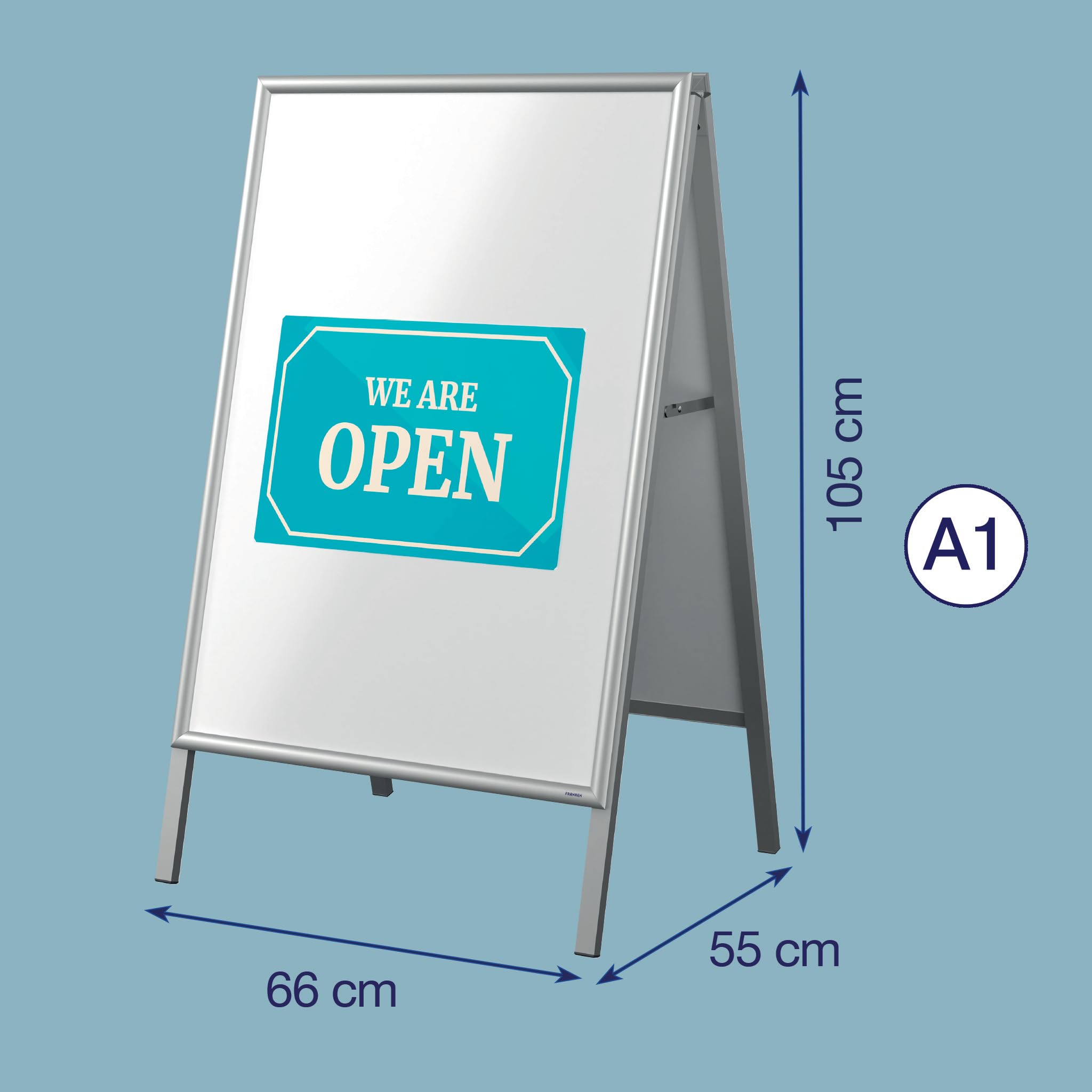 FRANKEN X-tra!Line Kundenstopper A1 mit Aluminium Klemmprofil 25 mm auf Gehrung, BSA1M