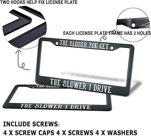 Miniatura 3 de HOSNYE The Closer You Get The Slower I Drive - Marco para placa de matrícula negro, 2 piezas de metal lindo marcos de matrícula, cubiertas de placa