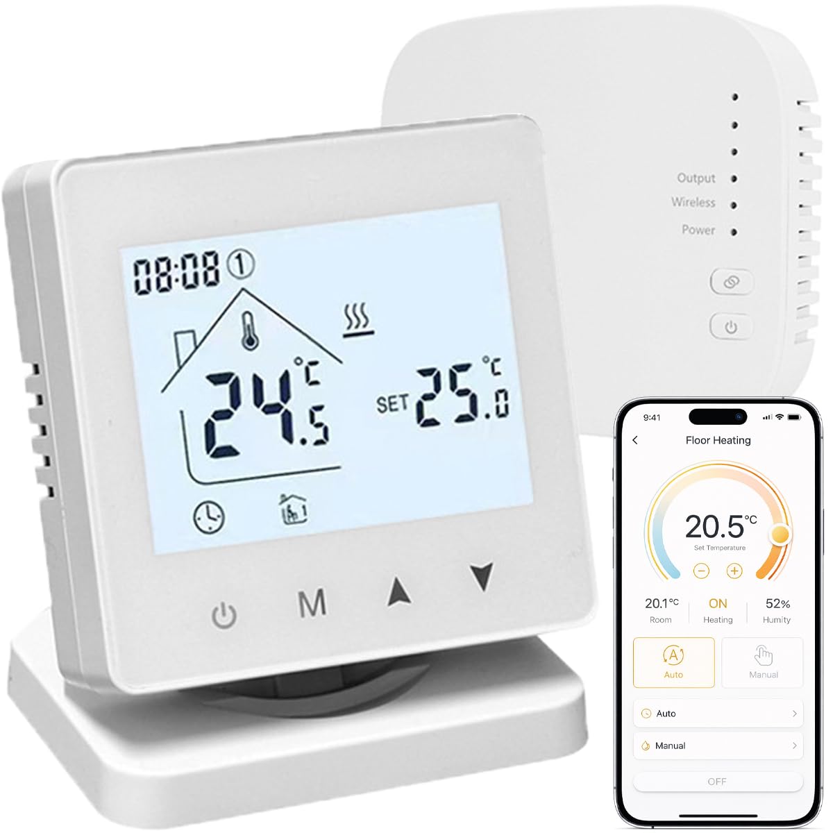 Termostato de ambiente Wi-Fi con control digital de calefacción central, compatible con Alexa para Google Assistant para Tuya para calefacción por suelo radiante de gas y agua caliente