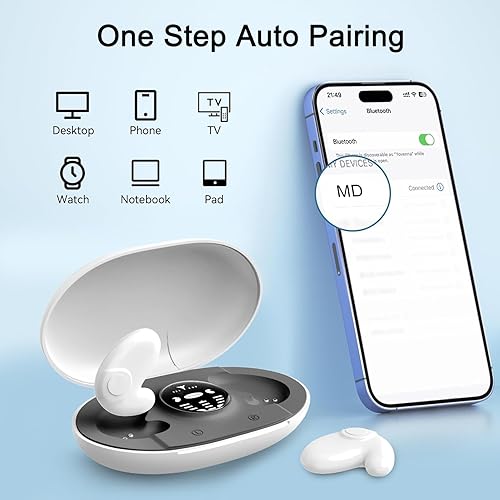 Miniatura 5 de Ruoanun Auriculares inalámbricos invisibles IPX5 impermeables, auriculares Bluetooth con micrófono integrado, auriculares para dormir de lado con