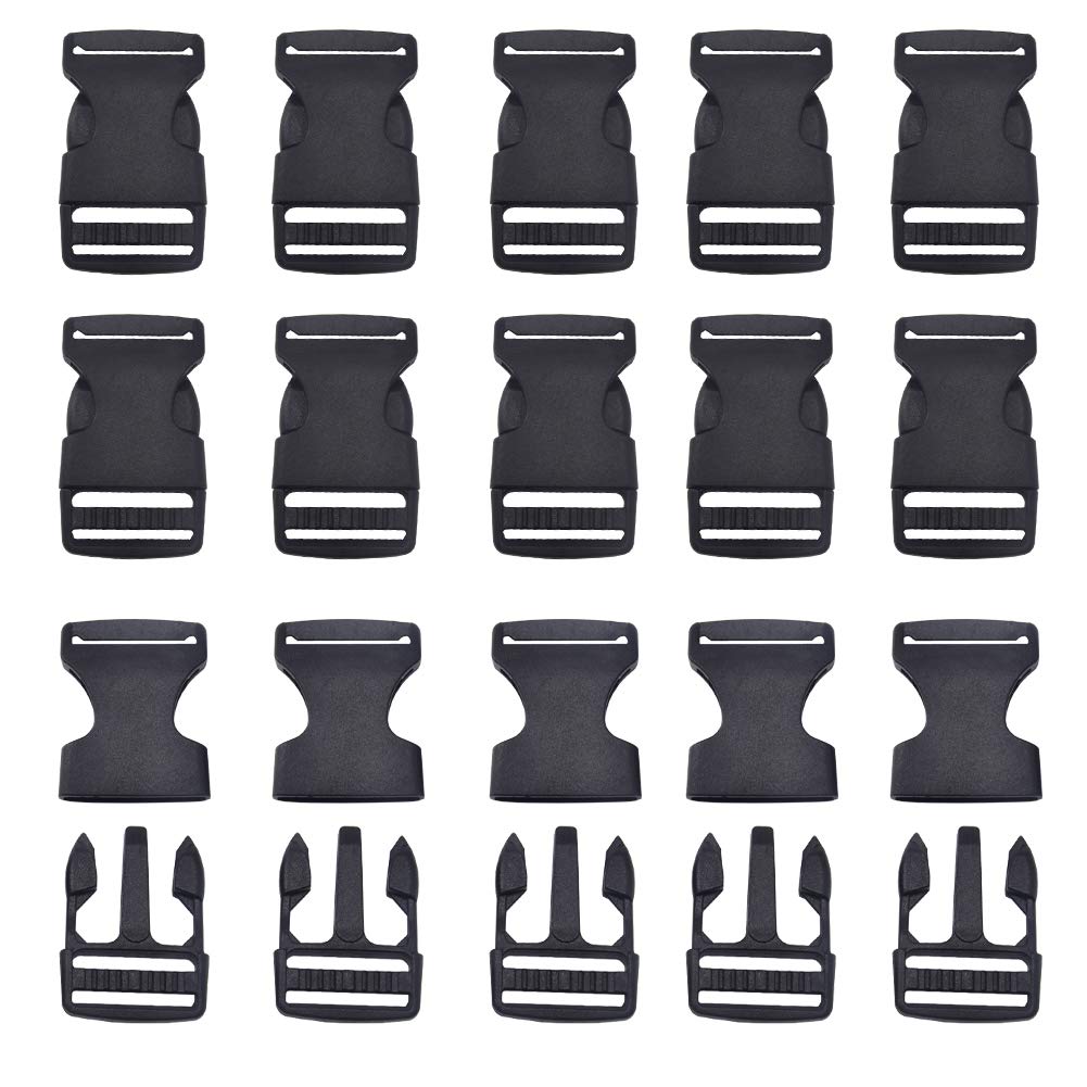 Ceeysee Unisex 25 Mm, Black, 20 Pieces Pack Of 20 Plastic Click Fastener 25 Mm Black Buckle Double Side Release Buckles For Backpack, Webbing, Bracelets Or Dog Collars Etc. (Dbk)
