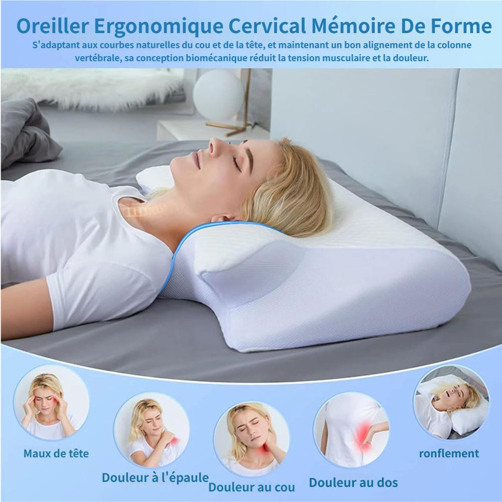 Oreiller Ergo Apnée Du Sommeil, Oreiller Ergonomique Cervical Mémoire De Forme, Oreillers Anti Ronflement Et Apnée Positionnelle, Cousin Ergonomique Nuit Pour Dormeurs Côté, Dos, Ventre (Gris)