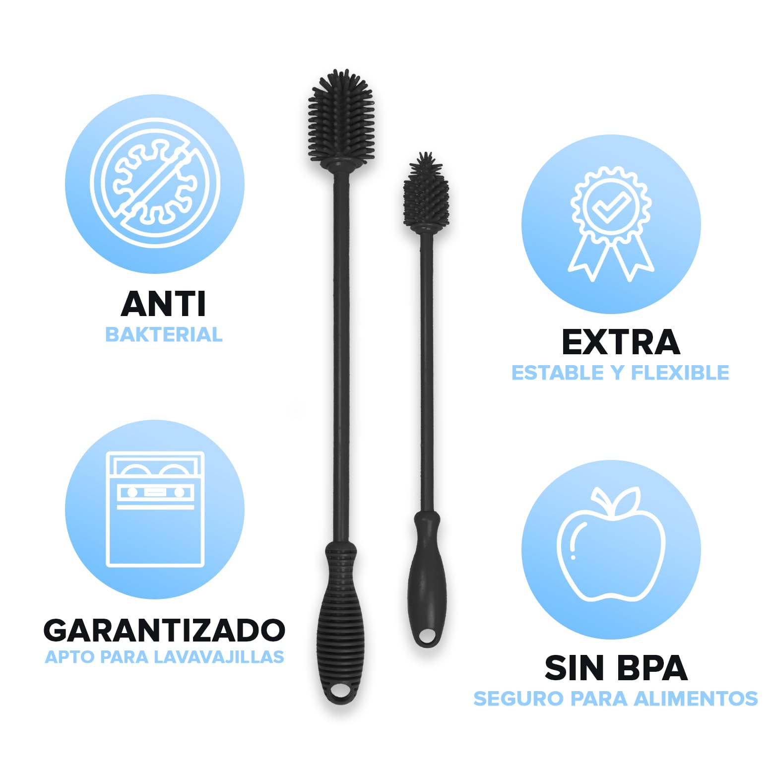 Cepillo para Botellas Silicona Suave Flexible 32x24cm Set Limpiador