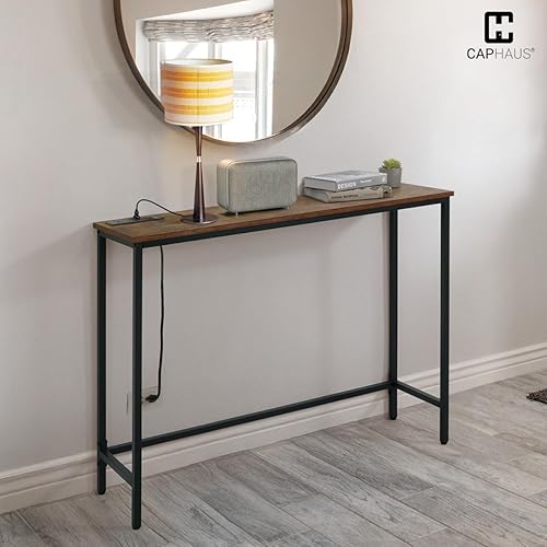 Miniatura 2 de CAPHAUS Mesa consola clásica de 41 pulgadas con 2 tomas, puertos USB y tipo C para entrada, moderno sofá de entrada de aperitivos con estación de