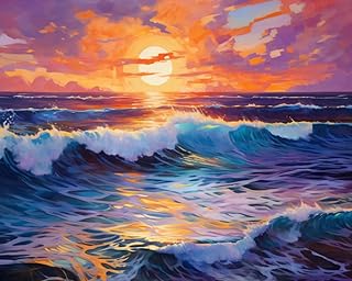 Clendo Beach Paint by Numbers Kit for Adults Beginner, Colorful Seaside Painting by Number on Canvas, DIY Acrylic Sunset Adult Paint by Number Kits for Home Decor Gift 16x20 Inch