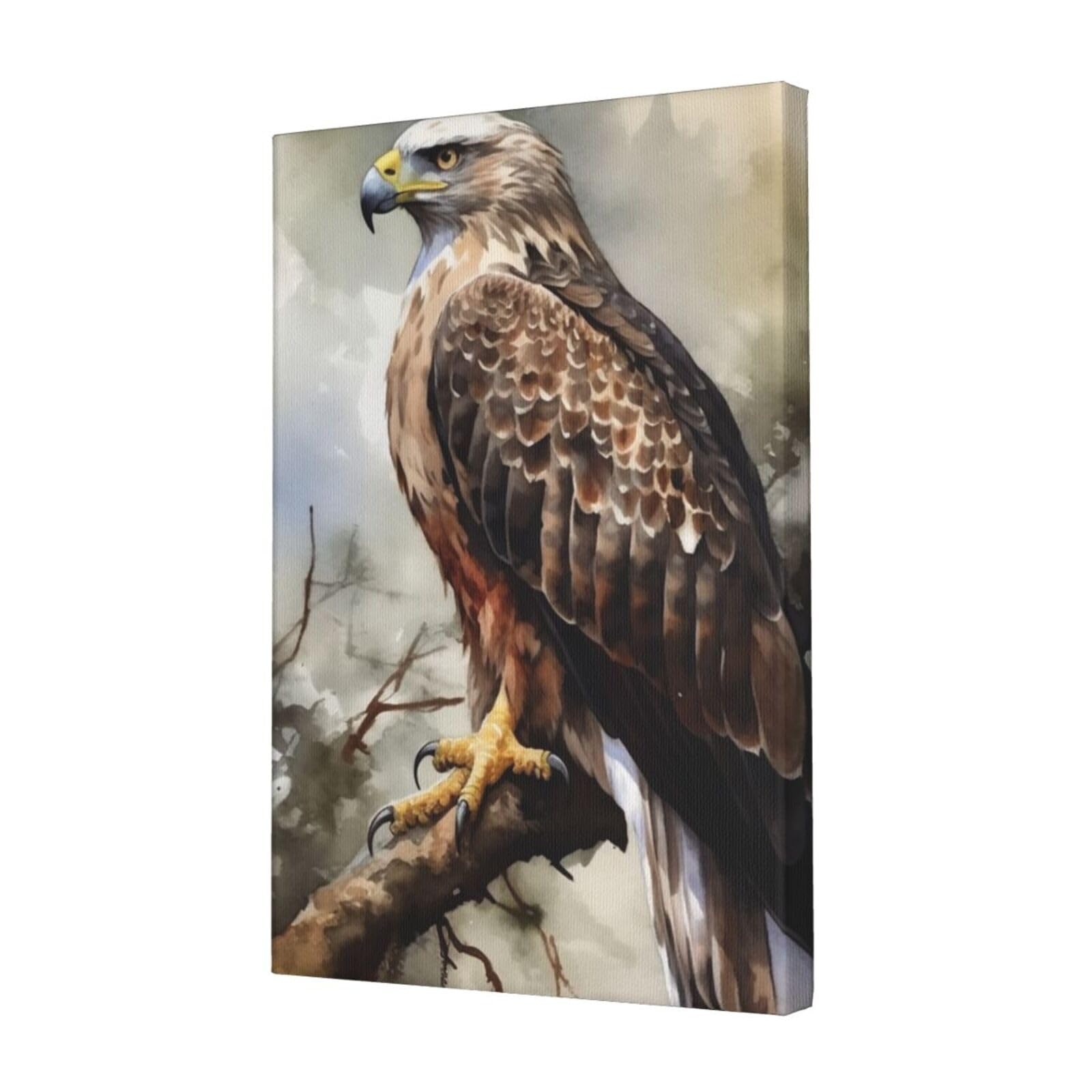 KLOPH Watercolor of Hawk Sitting in The Tree Canvas Wall Art for Living Room 12"x18" Modern Artwork Painting for Bathroom Hanging Canvas Prints Aesthetic Wallart for Bedroom Kitchen Office Wall Decor