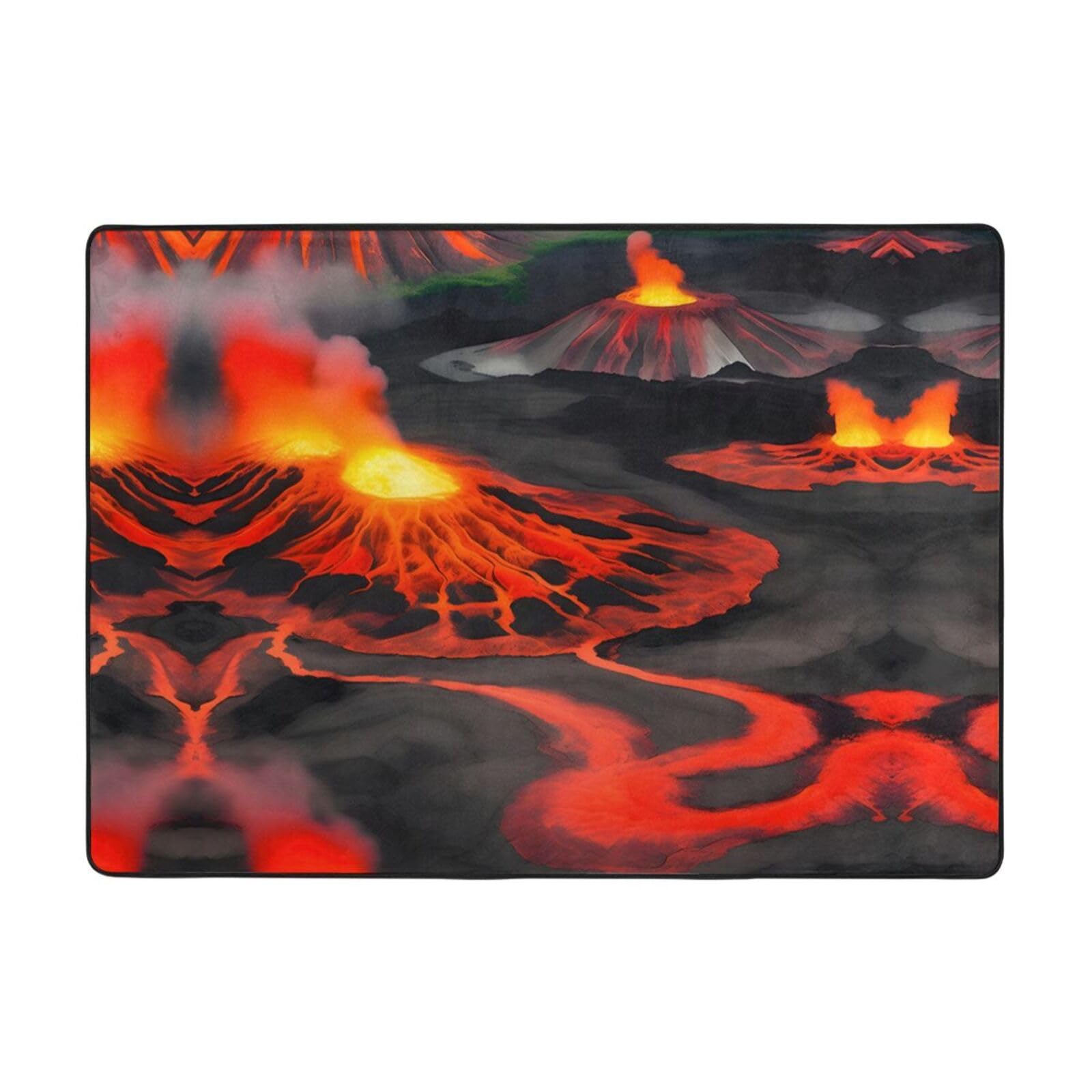 Tapis moelleux chambre et salon antidérapant motif volcanique élégant