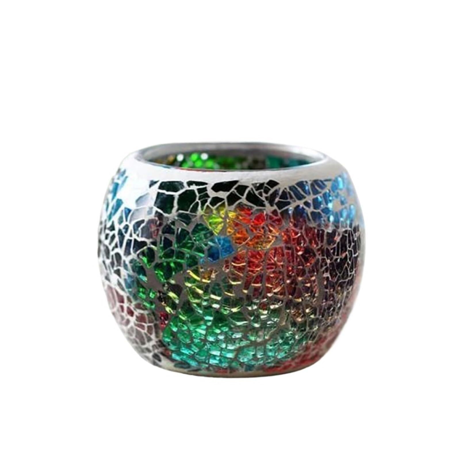 Candle Holders Color Snowflake Mosaic Glass Candlestick Wishing Candle Tea Light Holder Wedding Party Table Ornaments Romantic(Green)