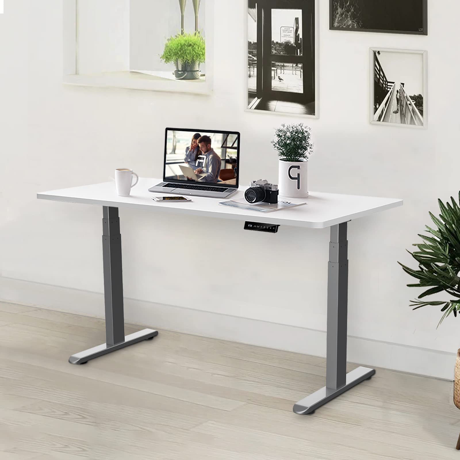 AIMEZO Elektrisch Höhenverstellbarer Schreibtisch Gestell, Tischgestell Höhenverstellbar Schreibtisch mit 2-Motoren, Anti-Kollisionssystem, Memory Steuerung, Grau