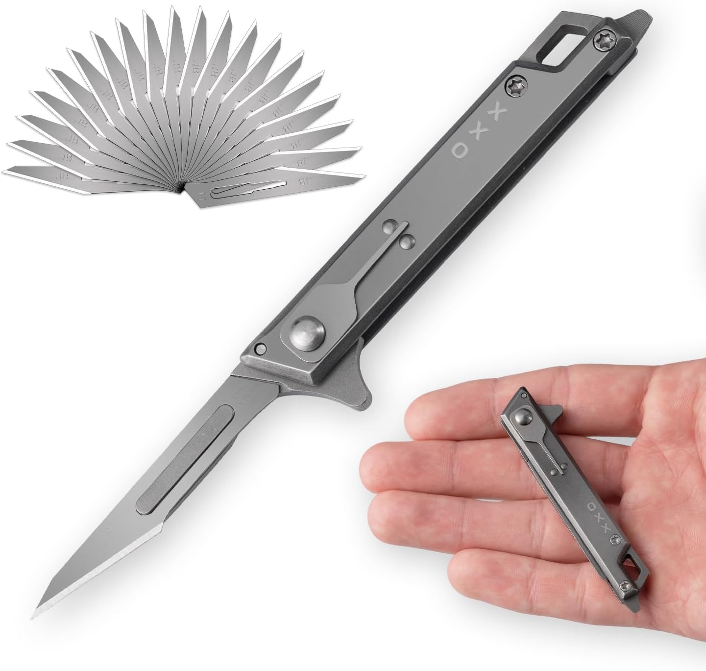 cckk Folding Knife Stainless Steel EDC Outdoor Unpacking Pocket Knife With 20pcs #11 Replaceable Blades, 2.6 inches Grey Stainless Steel Handle Accessory card fetching function