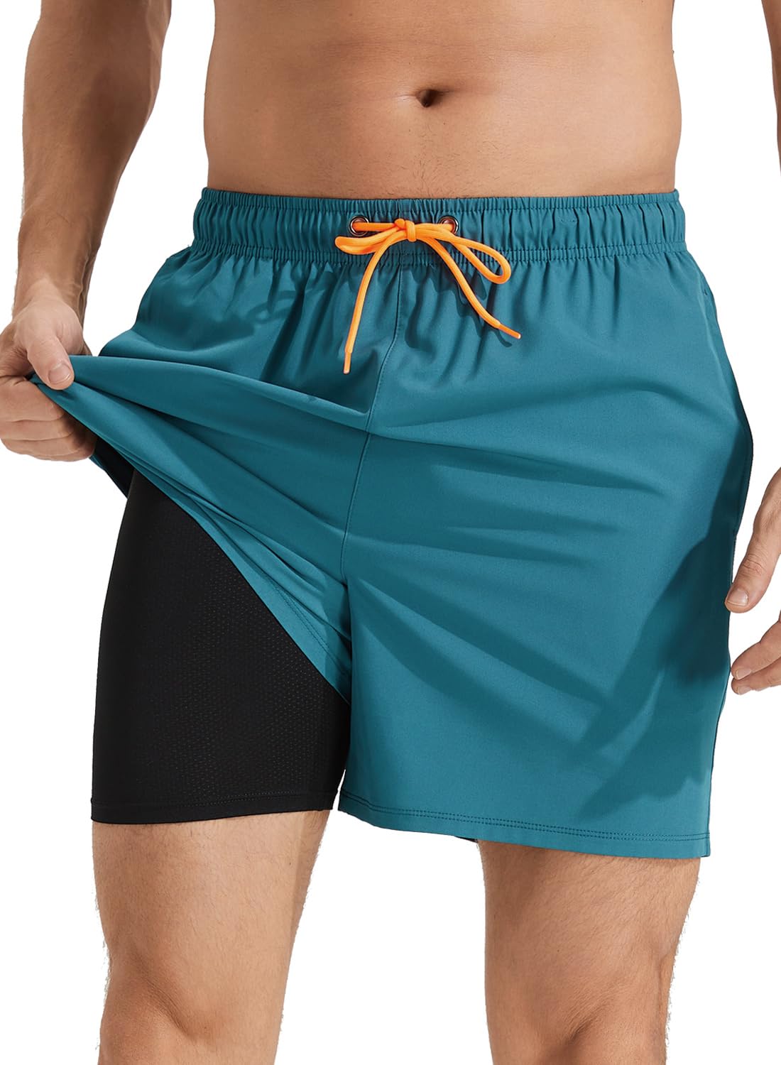 RoxdmeMens Swim Trunks with Compression Liner Quick Dry Beach Shorts with Zipper Pockets