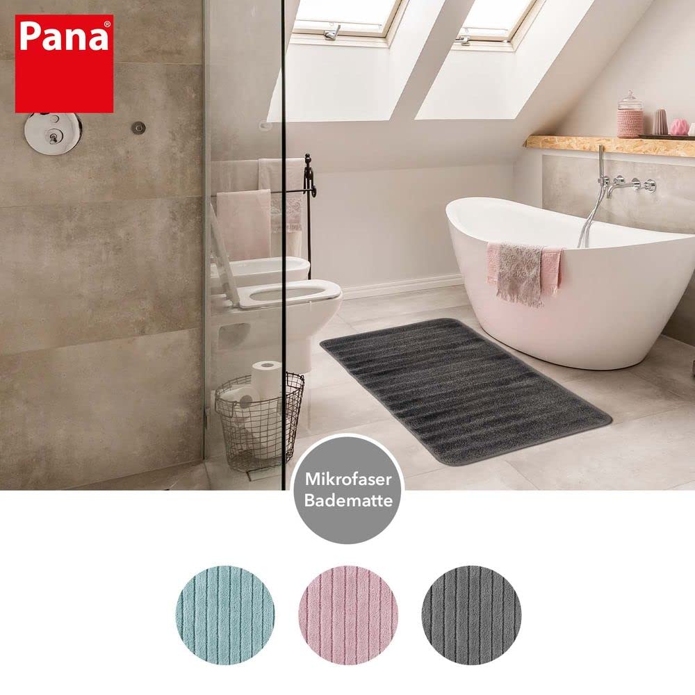PANA Flauschige Badematte • Duschvorleger • Badezimmerteppich • Badteppich aus weichen Mikrofasern - rutschfest & waschbar • mit feinem Streifendesign • Größe: 70 x 150 cm • Farbe: Anthrazit