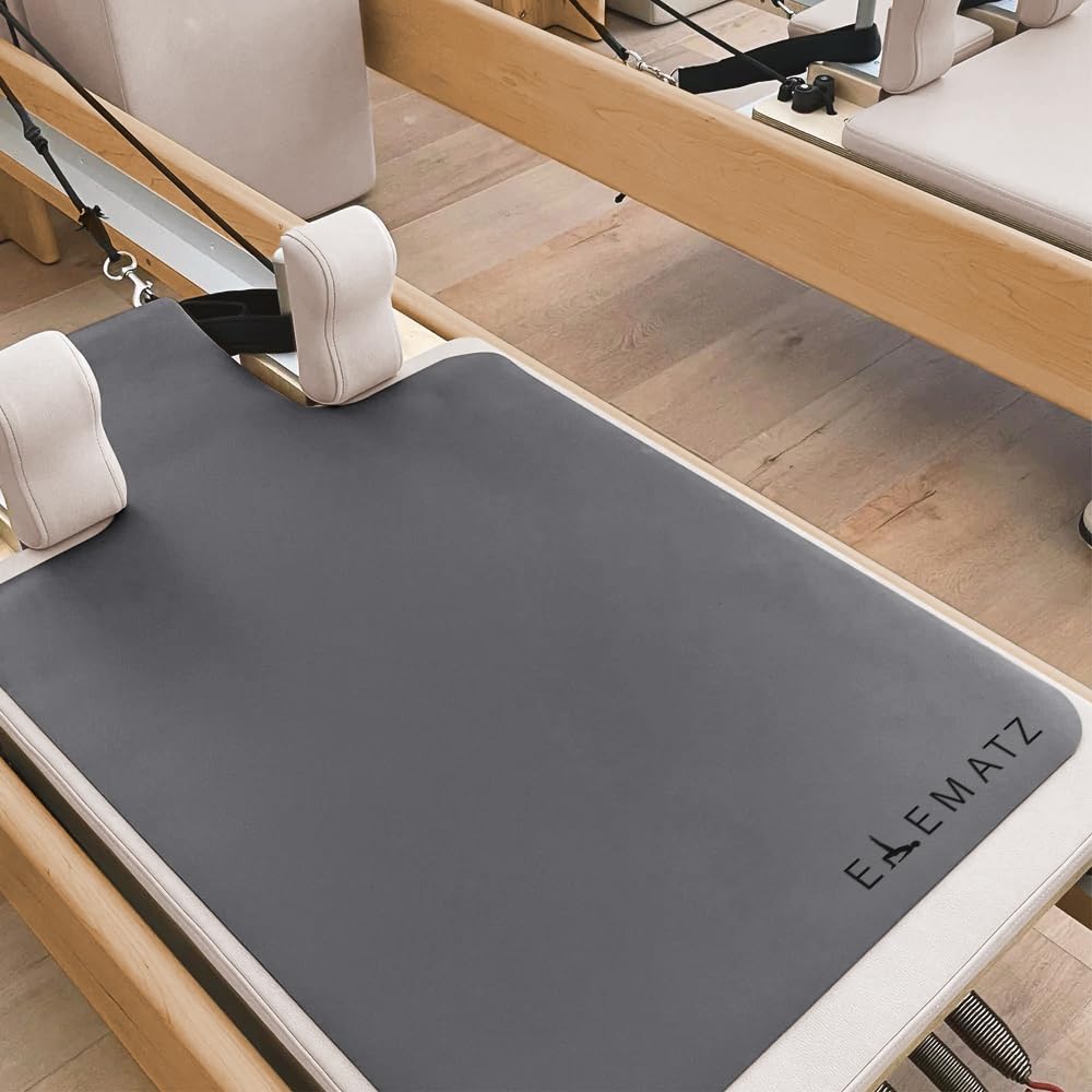 Premium Pilates Reformer Mat - Machine Washable Suede & Natural Rubber - Non-Slip, Hygienic Carriage Cover for Pilates Sessions; Steel Grey