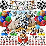 Dirt Bike Birthday Decorations Motocross Theme Party Supplies Contains motorcycle Backdrop Banner Balloons Cake Toppers Hanging Swirl Stickers