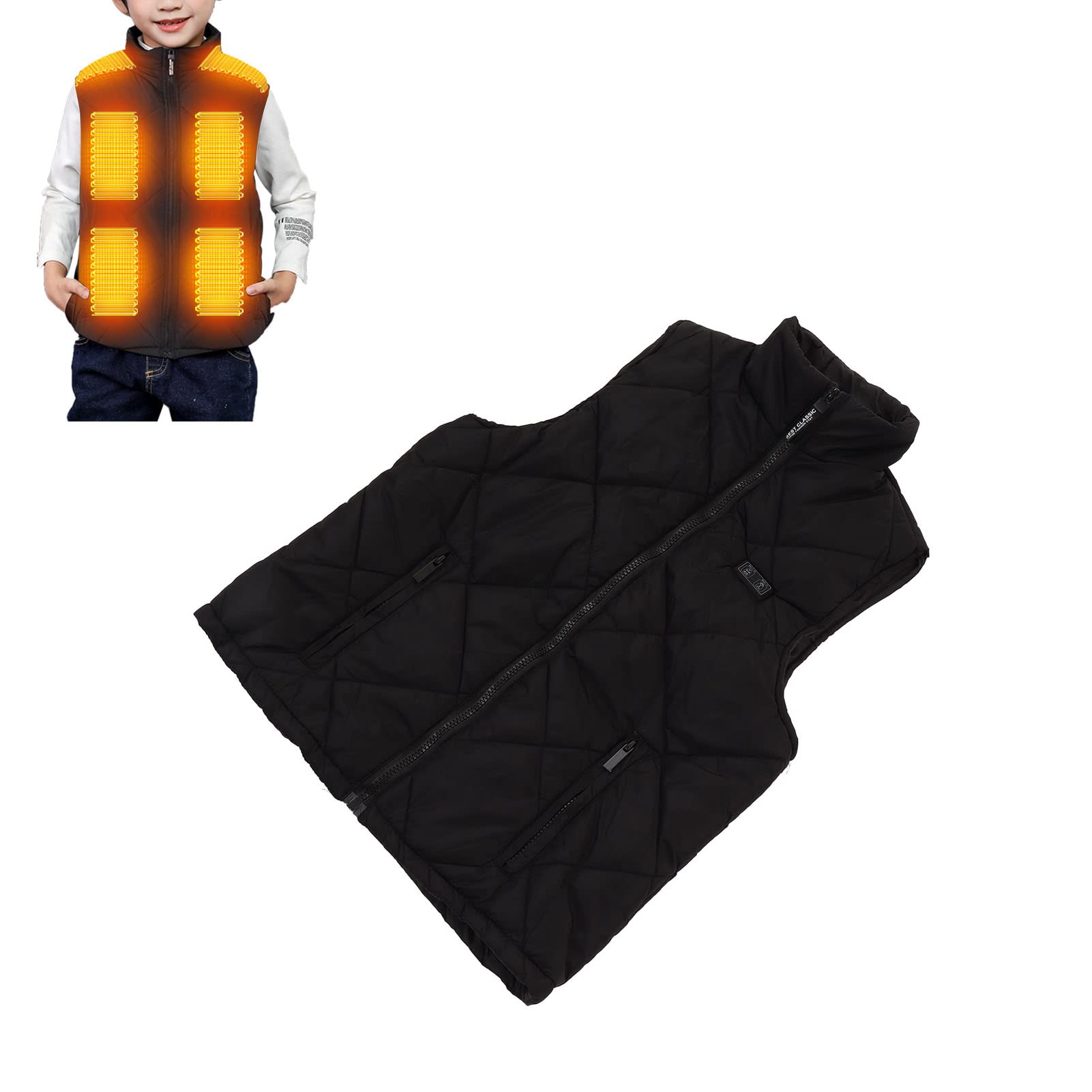 Gilet Riscaldato per Bambini a 13 Zone Giacca Riscaldante Elettrica USB Nero