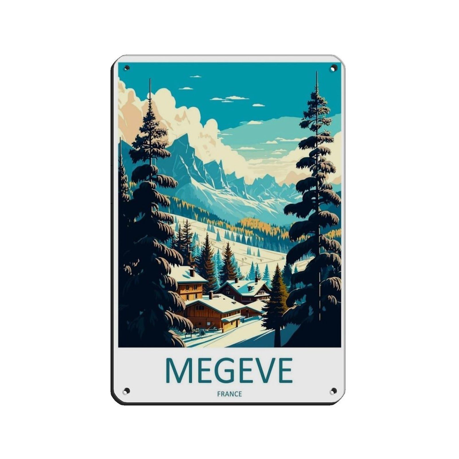 Megeve Travel Art Ski Art Lover Gift (86) Tin Sign Vintage Metal Pub Club Cafe Bar Home Wall Art Decoration Poster Retro 8x12inch(20x30cm)