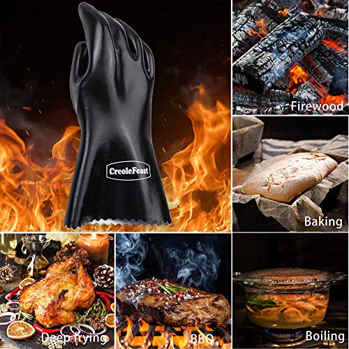 Image of Creole Feast TG1305 Heat-Resistant BBQ Oven Gloves, Waterproof and Heavy-Duty Insulated Mitts, Perfect for Grilling, Fryer, Cooking and Baking, Black
