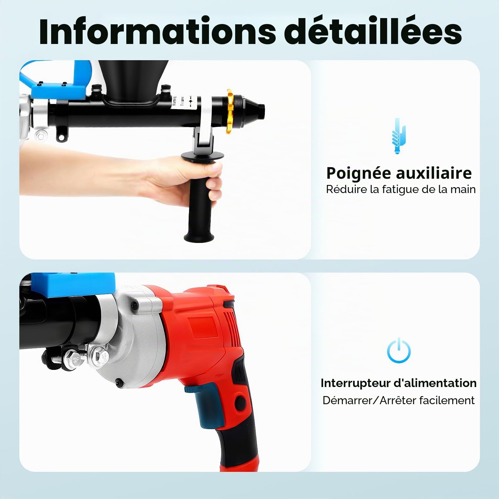 Outil de jointoiement électrique - 700 W - Pistolet à joint avec 2 buses (buses plates et rondes à graisser) - Pistolet à joint de ciment pour les surfaces qui doivent être remplies de ciment