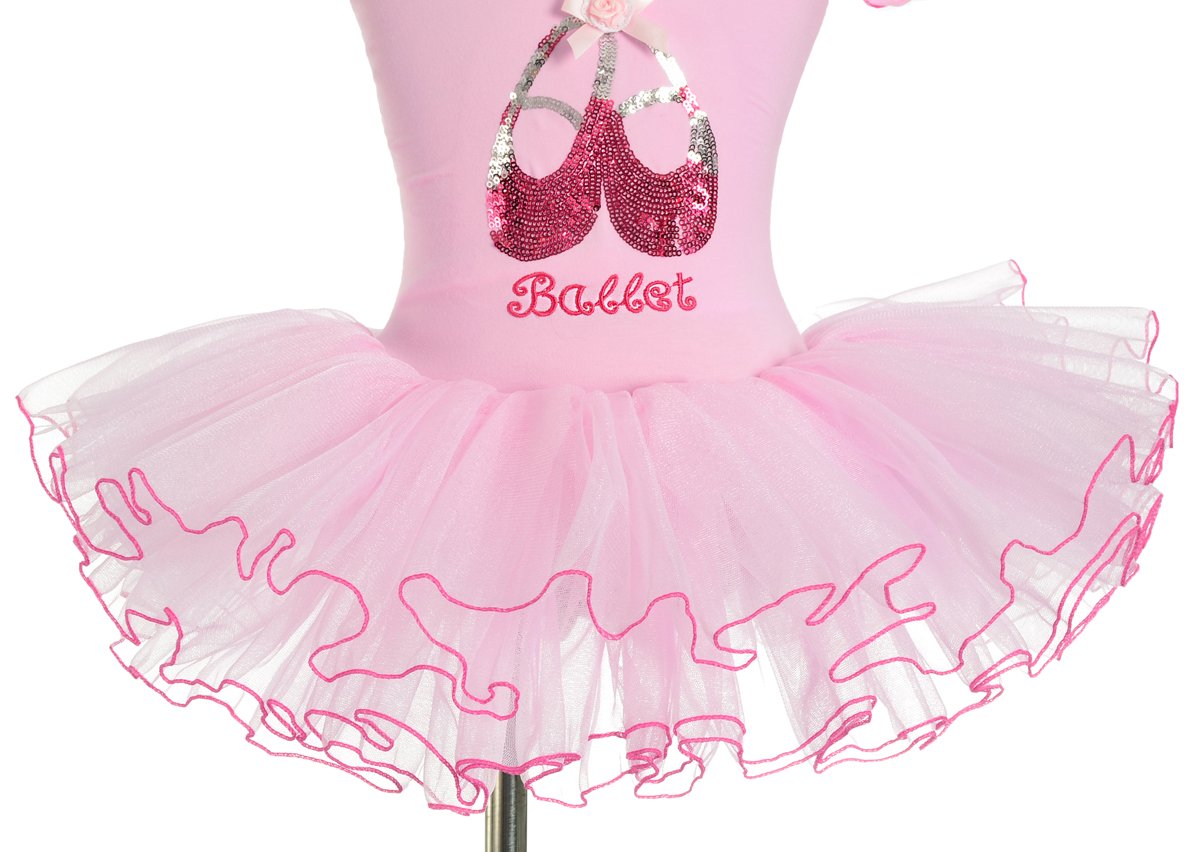 Lito Angels Vestido Tutu Bailarina de Ballet Lentejuelas para Niña, Maillot de Danza Baile con Falda, Talla 2 a 8 años, Manga Corta, Rosa