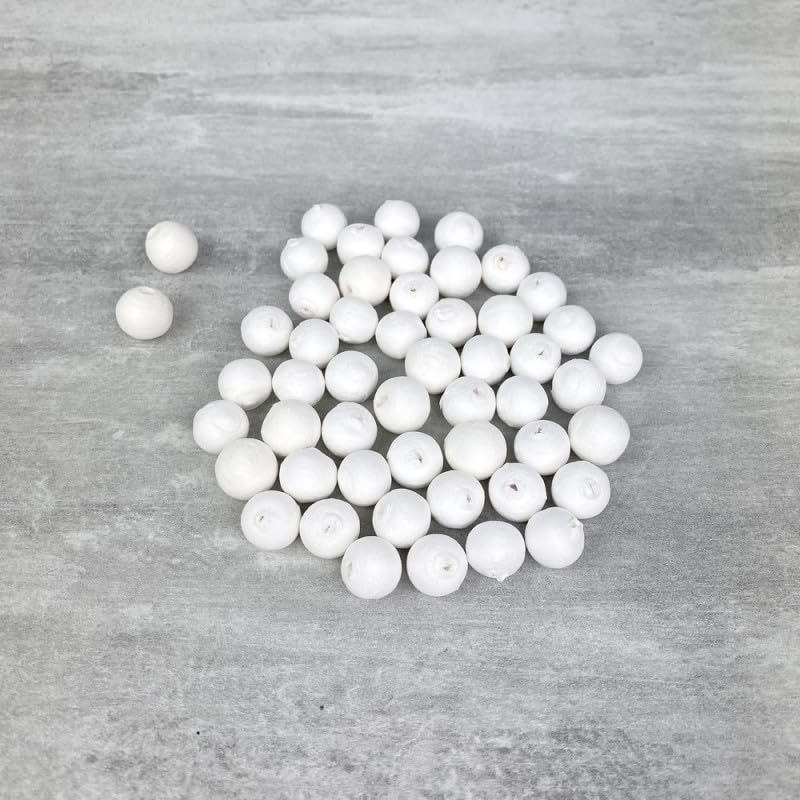 Lot de 50 Boules de 1 cm en ouate de Cellulose, Billes Blanches en Coton compressé de 10 mm avec Trou