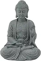 HEEPDD Estátua de Buda, Escultura Em Arenito Verde, Estatueta Budista Com Acabamento Refinado e Aparência Vívida, para Decoração de Sala de Meditação, Escritório, Pátio ou Sala de (7135K-02)