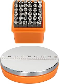 Steel Bench Block and 37pcs 3mm(1/8") Artistic Font Uppercase Letter Punches, Number Punch and Heart Design Stamp