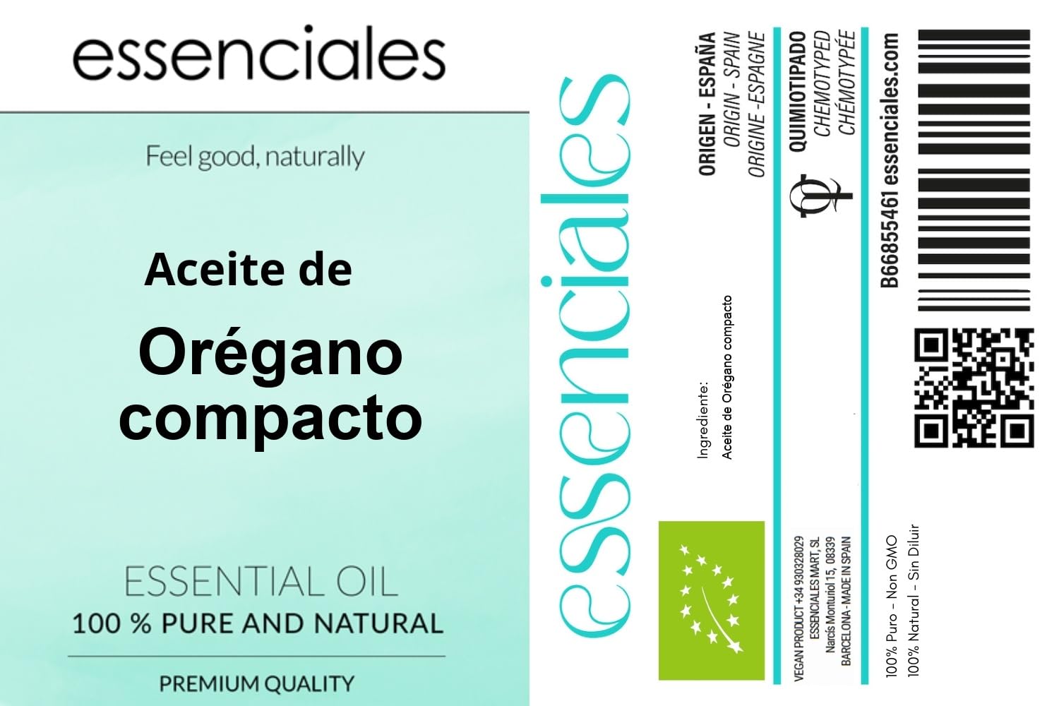 Essenciales - Aceite Esencial de Orégano Compacto/Salvaje, 100% Puro, 500 ml | Aceite Esencial Origanum Compactum