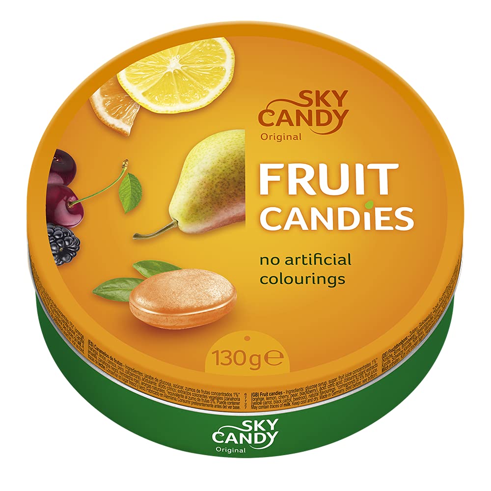 Sky Candy Fruchtbonbons 130 g – Bunte Bonbons mit echtem Fruchtsaft & natürlichen Aromen – Ohne künstliche Farbstoffe – Premium Qualität – Made in Germany
