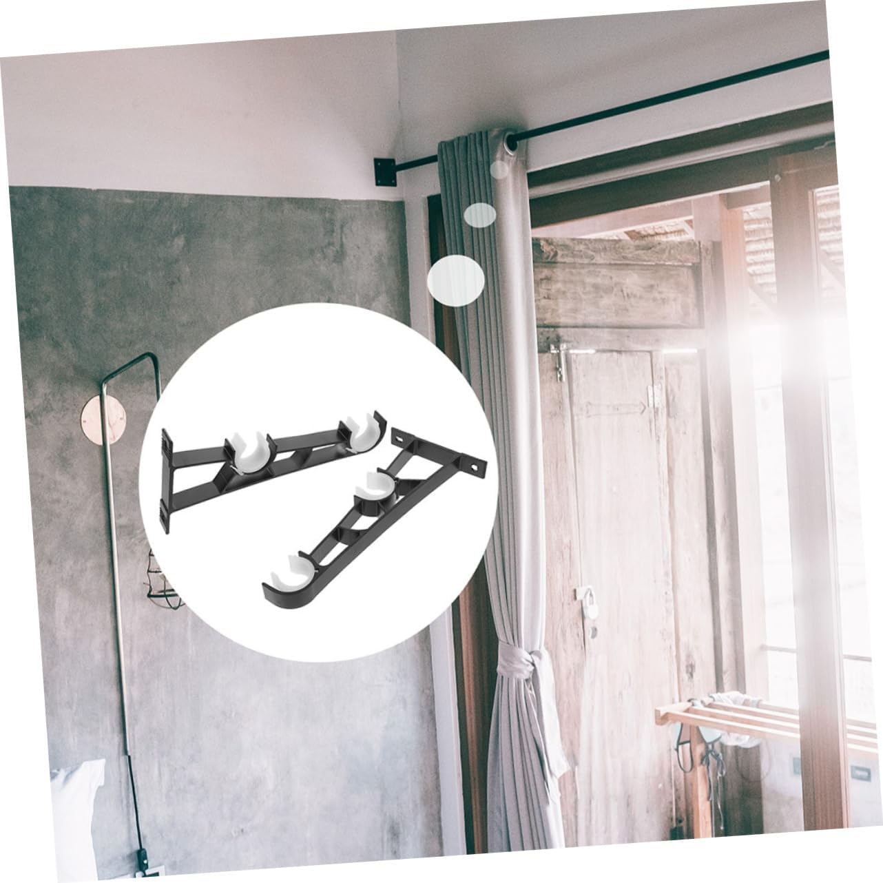 4pcs Black Double Curtain Rod Bracket Set Metal Wall Mount Holders for Dual Rods Heavy Duty Curtain Hooks for Living Room Bedroom and Kitchen