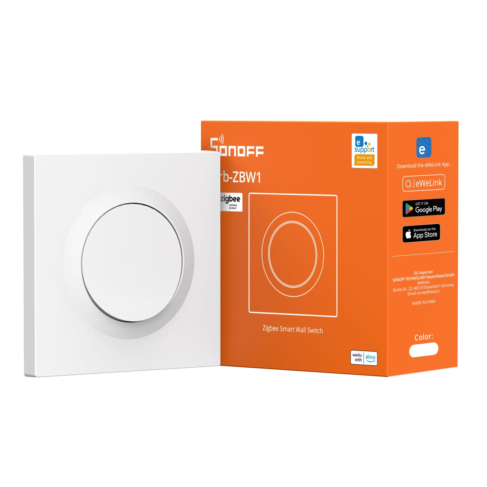 SONOFF Fusion Orb-ZBW1(ZBMINIR2-E) Interruptor Inteligente Zigbee 3.0 de Pared, 1 Gang, Funciona con Alexa, Google Home y Home Assistant, Automatización del Hogar, Carga de 10A