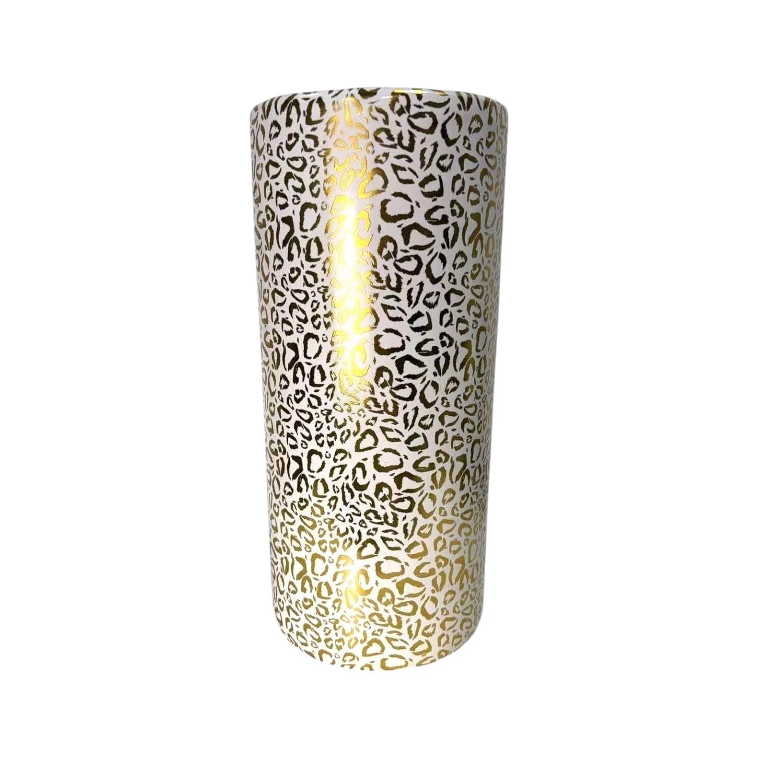 Classic Ceramic Hexagonal 18” Tall Umbrella Stand – Multi-Functional Holder or Decorative Vase, Zebra Safari Design with Durable Glazed Finish for Home, Office, or Entryway (Gold Leopard Design)