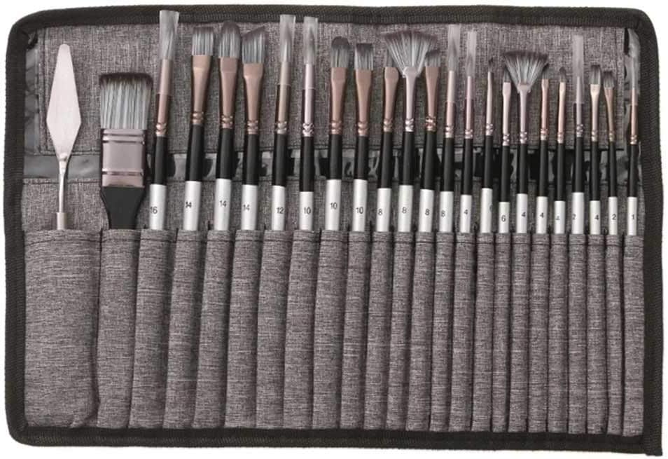 24 pcs/Set Nylon Hair Wooden Handle Watercolor Paint Brush Pen Scrubbing Scraper