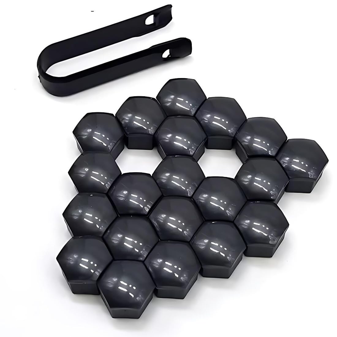 Set di 20 Cappucci per Dadi delle Ruote, Copriprotezione Esagonali per Autoveicoli, con Utensile di Rimozione (Nero), 17 mm per Auto e Autovetture