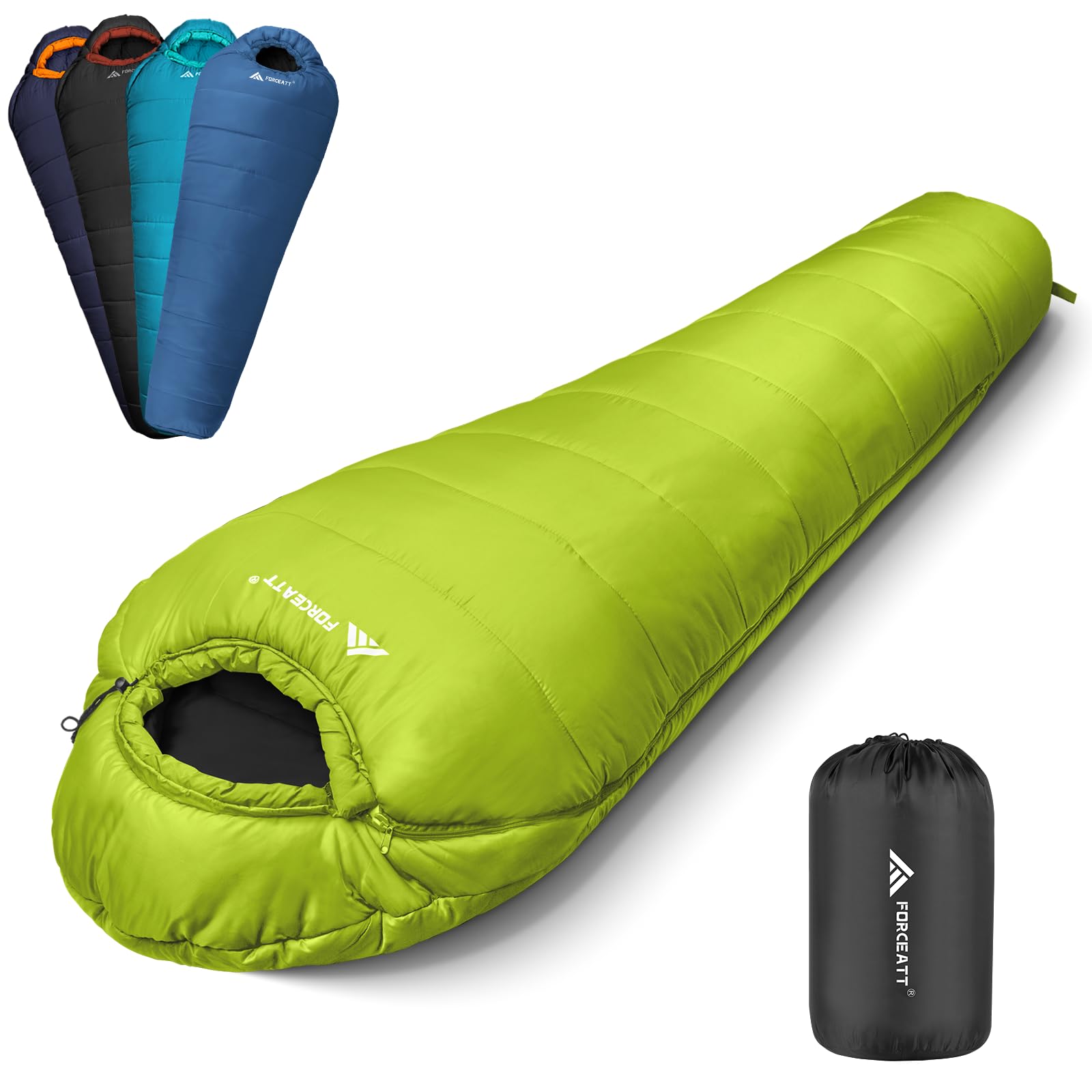 Forceatt Sac de Couchage Momie,0℃-20℃,Sac de Couchage Adulte pour 3-4 Saison,Imperméable et Indéchirable,Sac de Couchage Compact pèse 1.62-2Kg,Convient pour la Randonnée et Activités D’extérieur