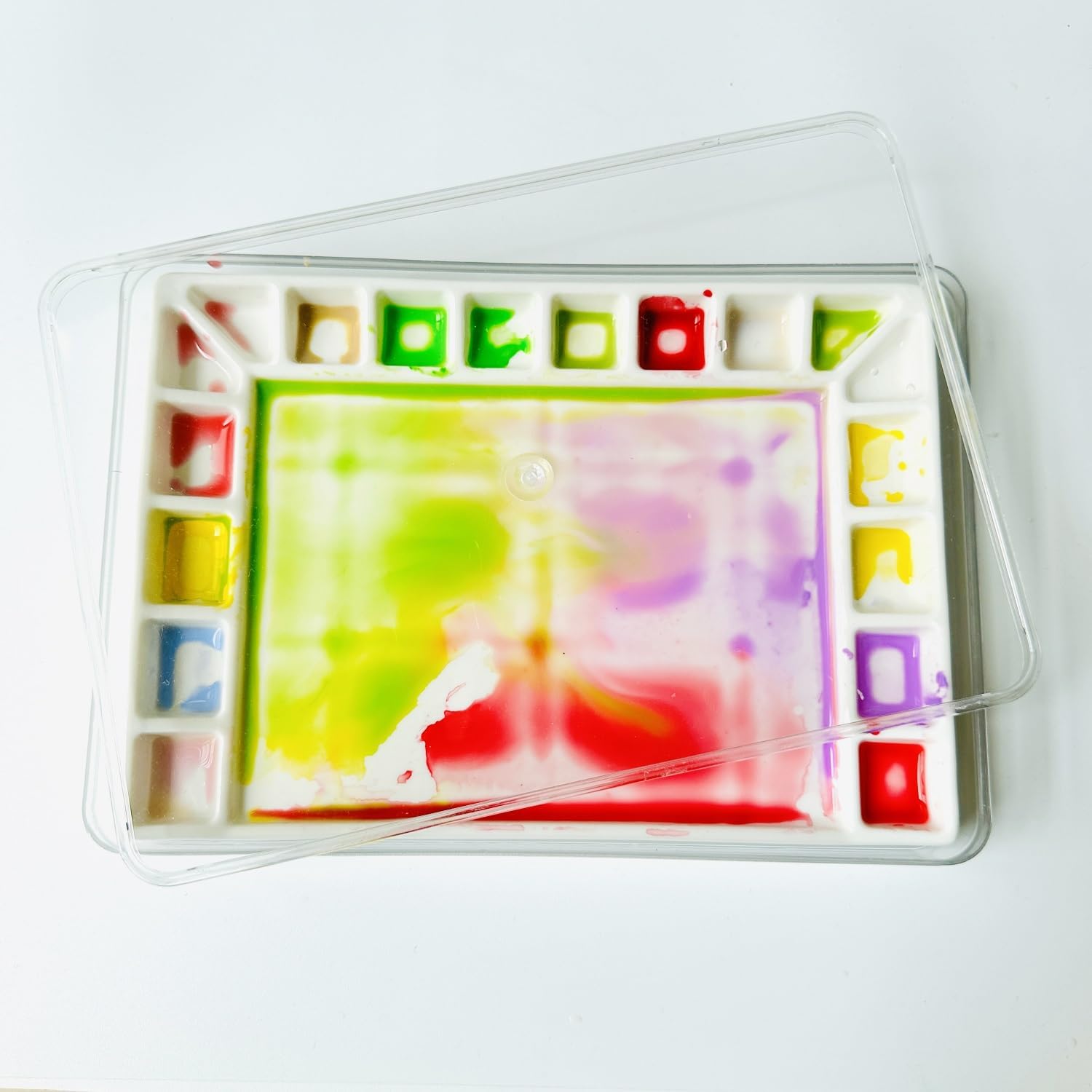 Product image of Bower Bird Ceramic Watercolor Palette 18well Rectangle Artist Professional Paint Palette for Acrylic,Gouache Painting Ceramic Mixing Tray (Porcelain) (7.8x5.7in(with Box))