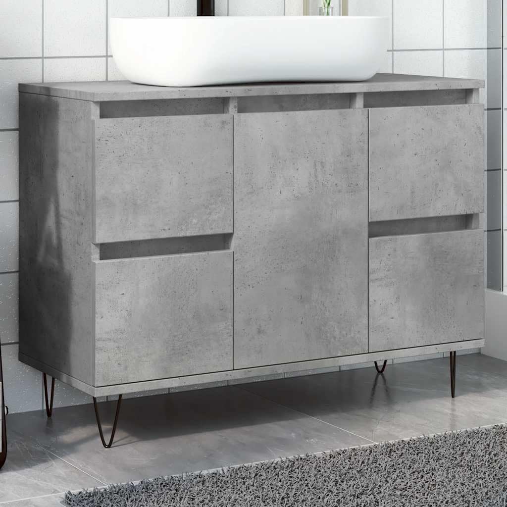 Armario de baño gris hormigón 80x33x60cm madera ingeniería 4 cajones
