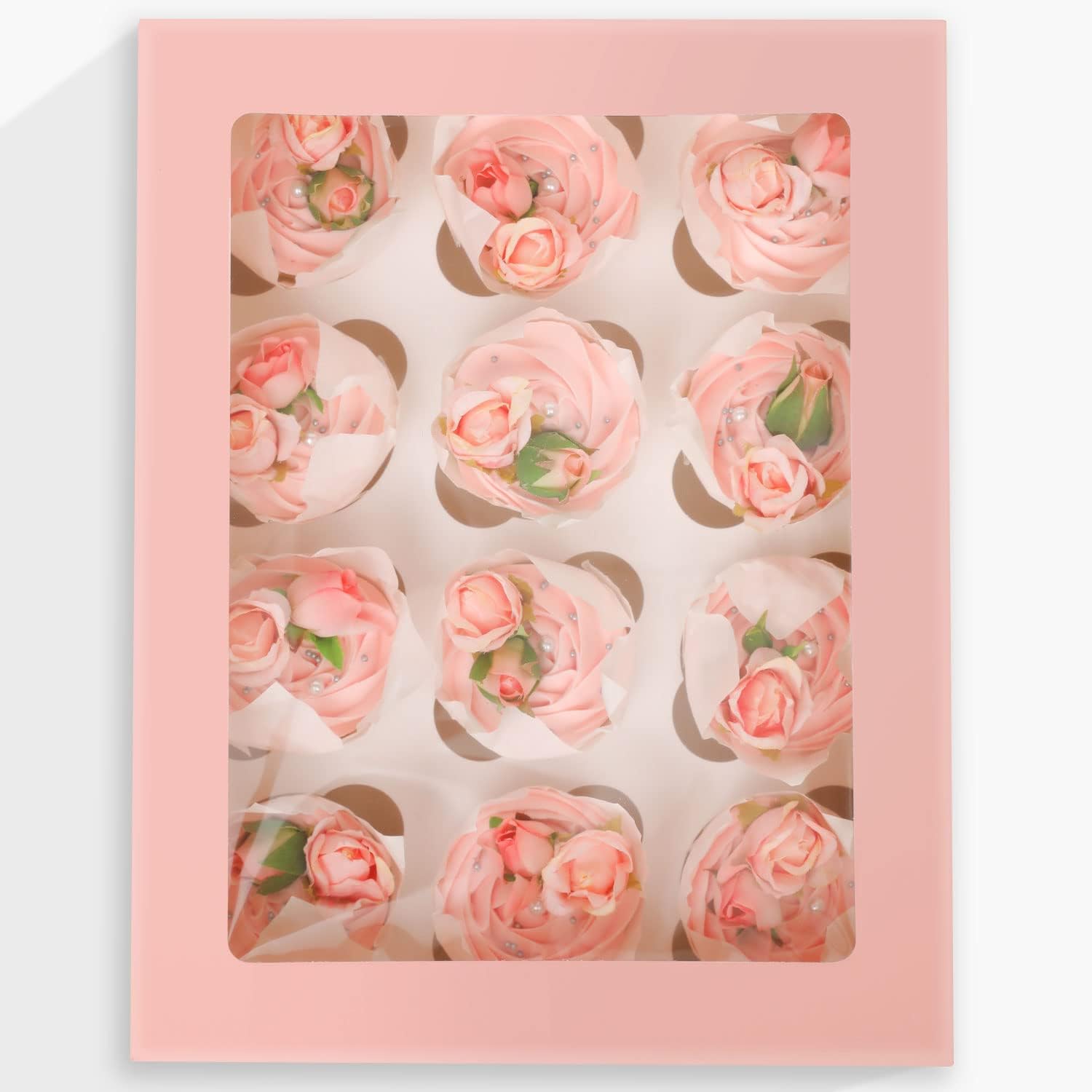 Gcardist Auto-pop Up 12 Cupcake Boxes with Window Pink 6 Packs Cupcake Box 33x25.4x9cm Bakery Boxes for Cupcakes Carrier Cupcake Containers (13x10x3.5 inch) - Image 2