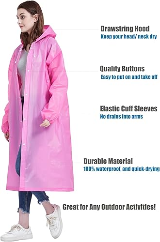 Miniatura 10 de Ponchos de lluvia para adultos, chaqueta de lluvia reutilizable para mujeres y hombres, supervivencia de emergencia con capucha y mangas