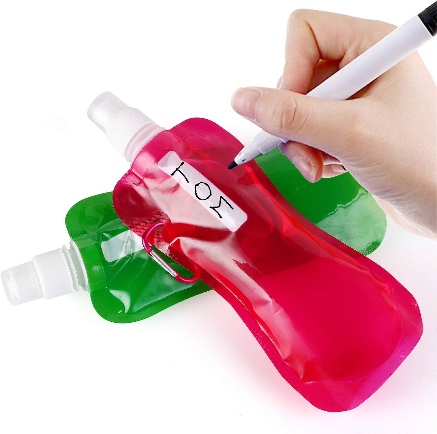 recyco Collapsible Water Bottle, Portable Foldable Leakproof BPA Free Drinking Water Bottle with Carabiner for Travel Sports 16 oz,10 Pcs(5 Colors)