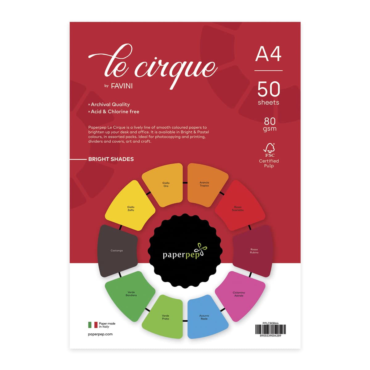 Paper Pep Le Cirque Colour Sheets 80GSM A4 Bright Shades Assorted Pack of 100 Sheets