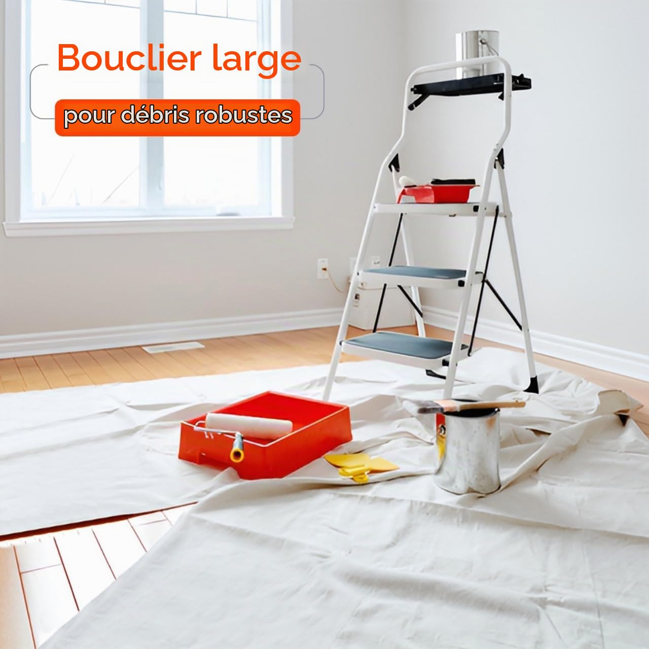 Lot de 2 draps anti-poussière en coton laminé pour décoration – Dos en feuille de poussière en sergé de coton avec feuille en plastique – Taille : 3,7 x 2,7 m – pour peinture, sol, escaliers