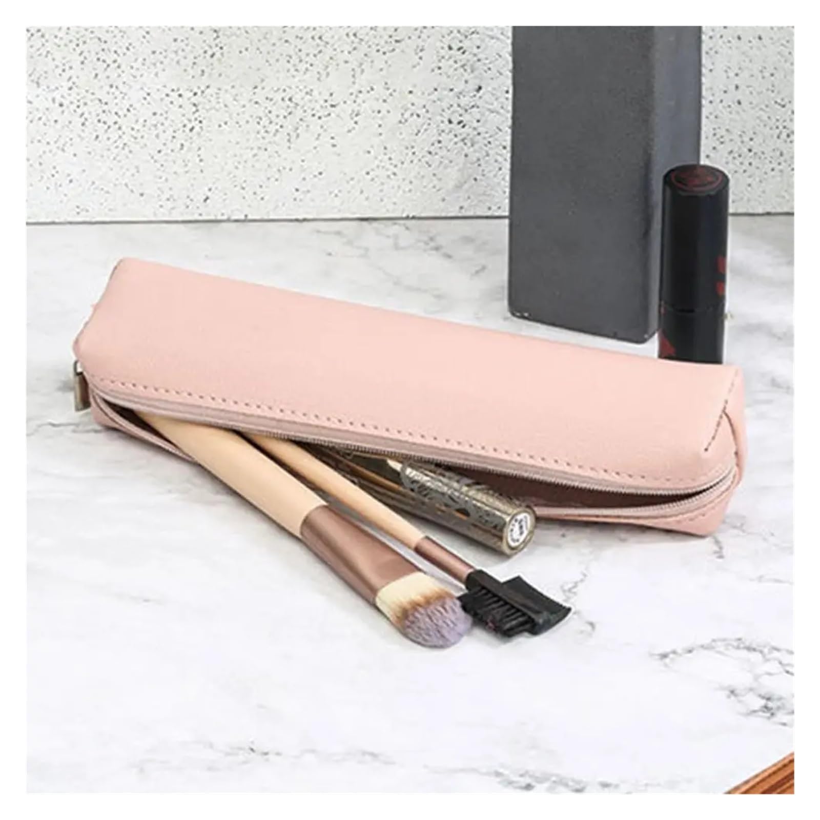 Astuccio for penne in pelle PU for ufficio scolastico | Organizzatore di cancelleria impermeabile, resistente allo sporco, di grande capacità, semplice(Pink)