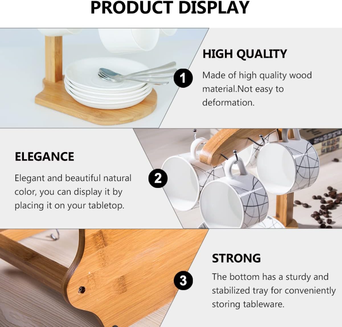 PRETYZOOM Bamboo Mug Storage Rack Hook Household Cup Holder Stand Coffee Cup Organizer for Kitchen Space-Saving Mug Hanging Display Rack