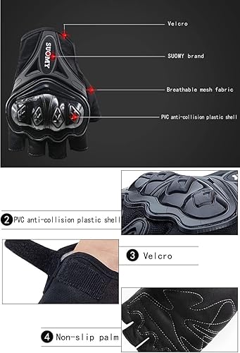 Miniatura 4 de Guantes de motocicleta para hombre, medio dedo, malla transpirable, guantes de motocicleta para nudillos duros, para pantalla táctil, guantes