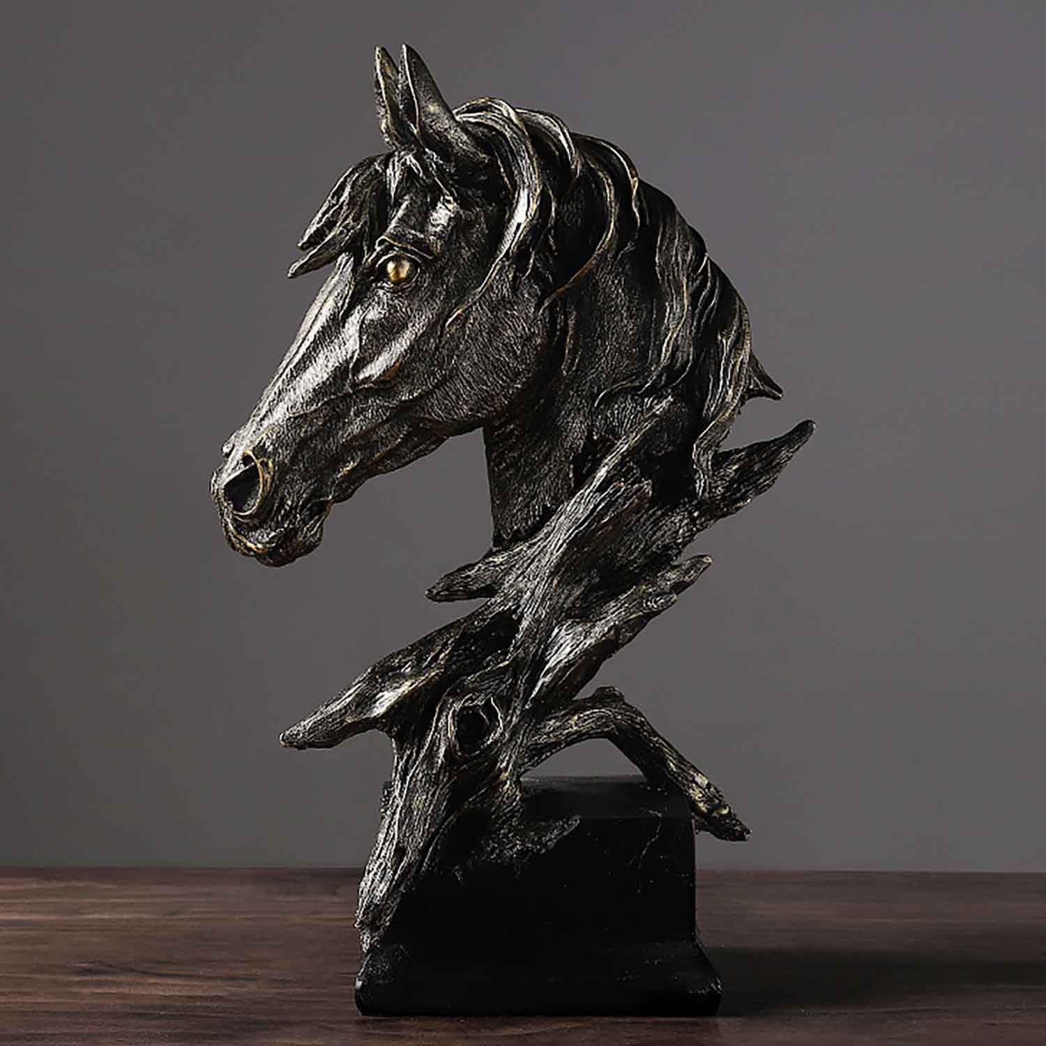 Retro Horse Head Statue 11.6" Animal Horses Head Bust Creative Art Ornament,Black,L