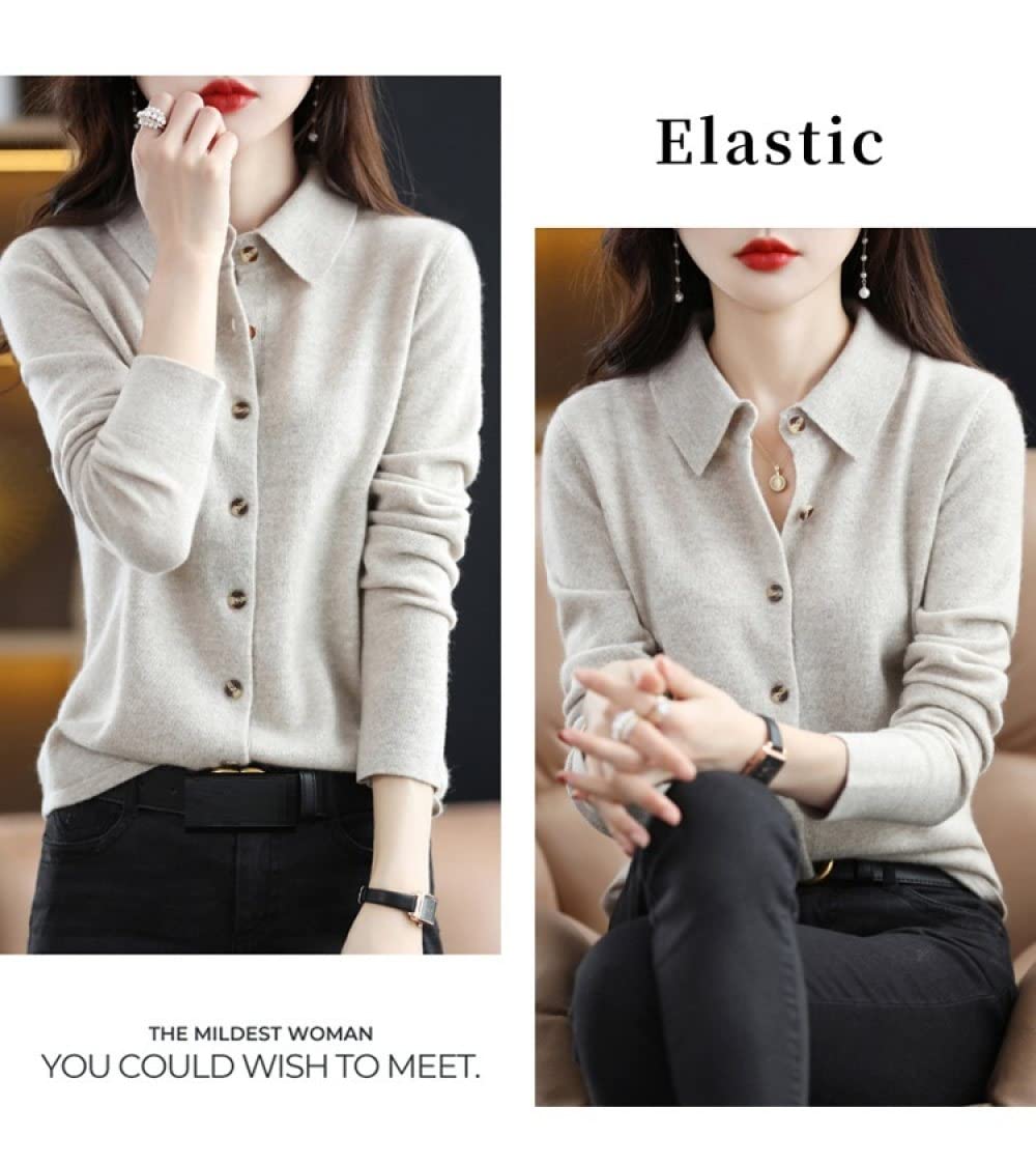 EIBA Cardigan Mujer Cárdigans De Punto para Mujer Moda Liso Gris Claro Cuello Botón De Solapa Suéteres Delanteros Abiertos Cárdigan Otoño Invierno Suave Y Acogedor Abrigo De Punto Básico Abrigo
