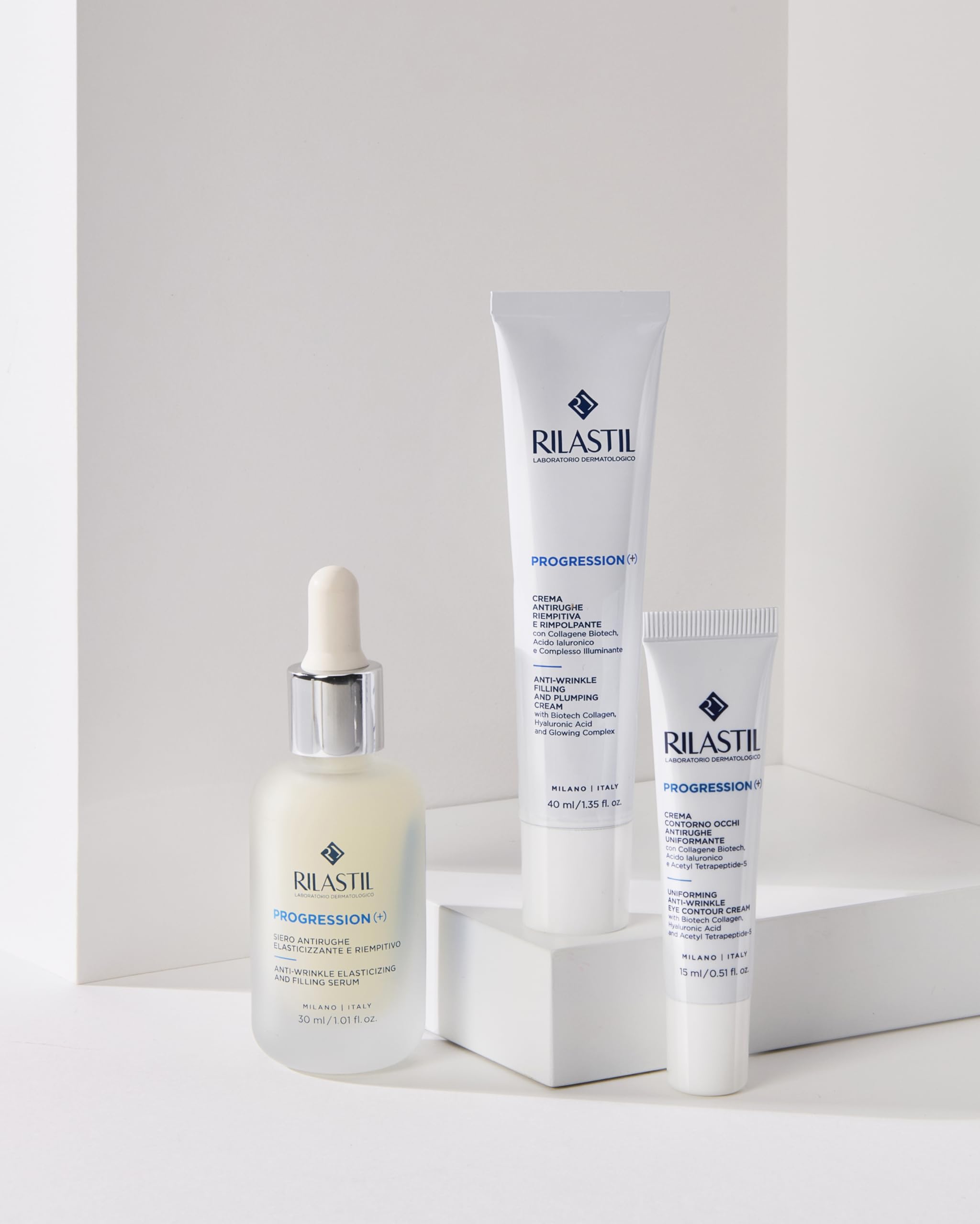Rilastil Progression(+) Crema Ricca Antirughe Riempitiva e Rimpolpante, Trattamento Rughe Marcate, Antiaging, Rimpolpante per Pelli Mature con Collagen, Acido Ialuronico, Confezione da 40 ml